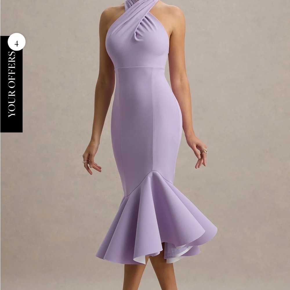 Valletta Lilac Halter-Neck Ruffle-Trim Midi Dress
